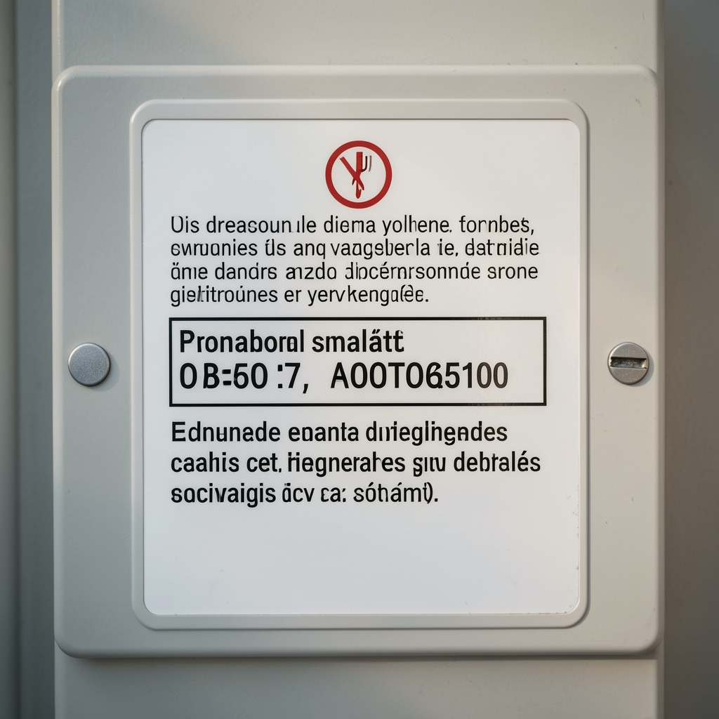 Közelkép egy olvasható adagolási és figyelmeztetési panelről